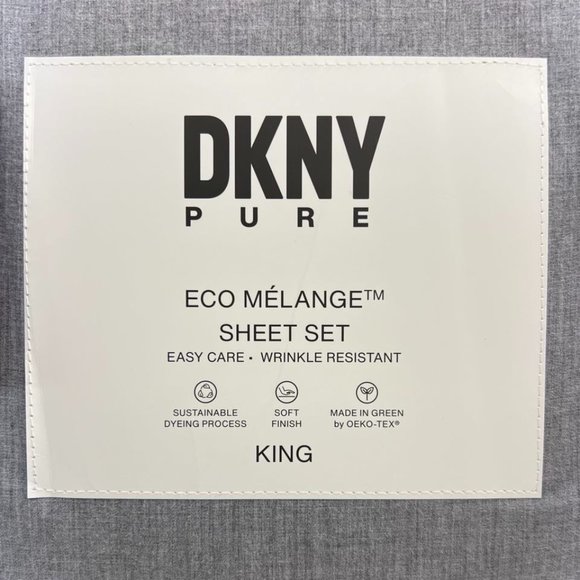 DKNY Pure King Gray Sheets Sheet Set Fitted, Flat, Pillowcases Eco Melange - Picture 4 of 5